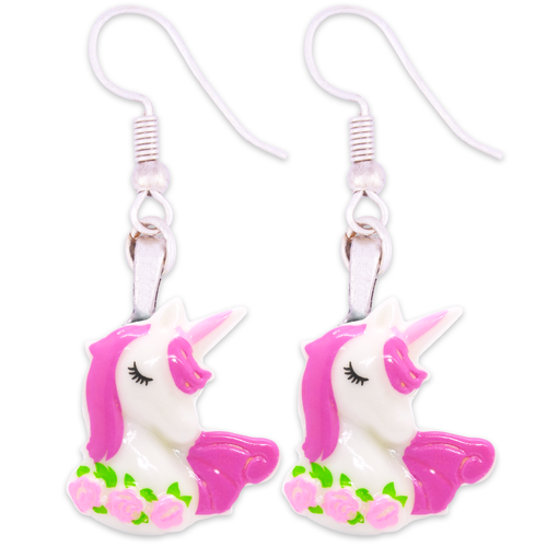 Hot Pink Rose Unicorn Earrings
