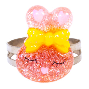 Pink & Yellow Sparkly Bunny Ring