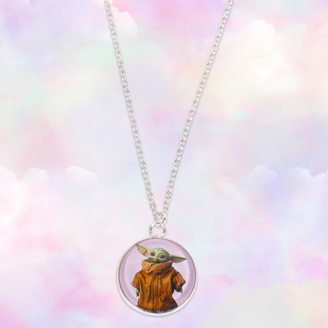 Pastel Pink Baby Alien Silver Necklace