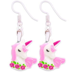 Pink Rose Unicorn Earrings