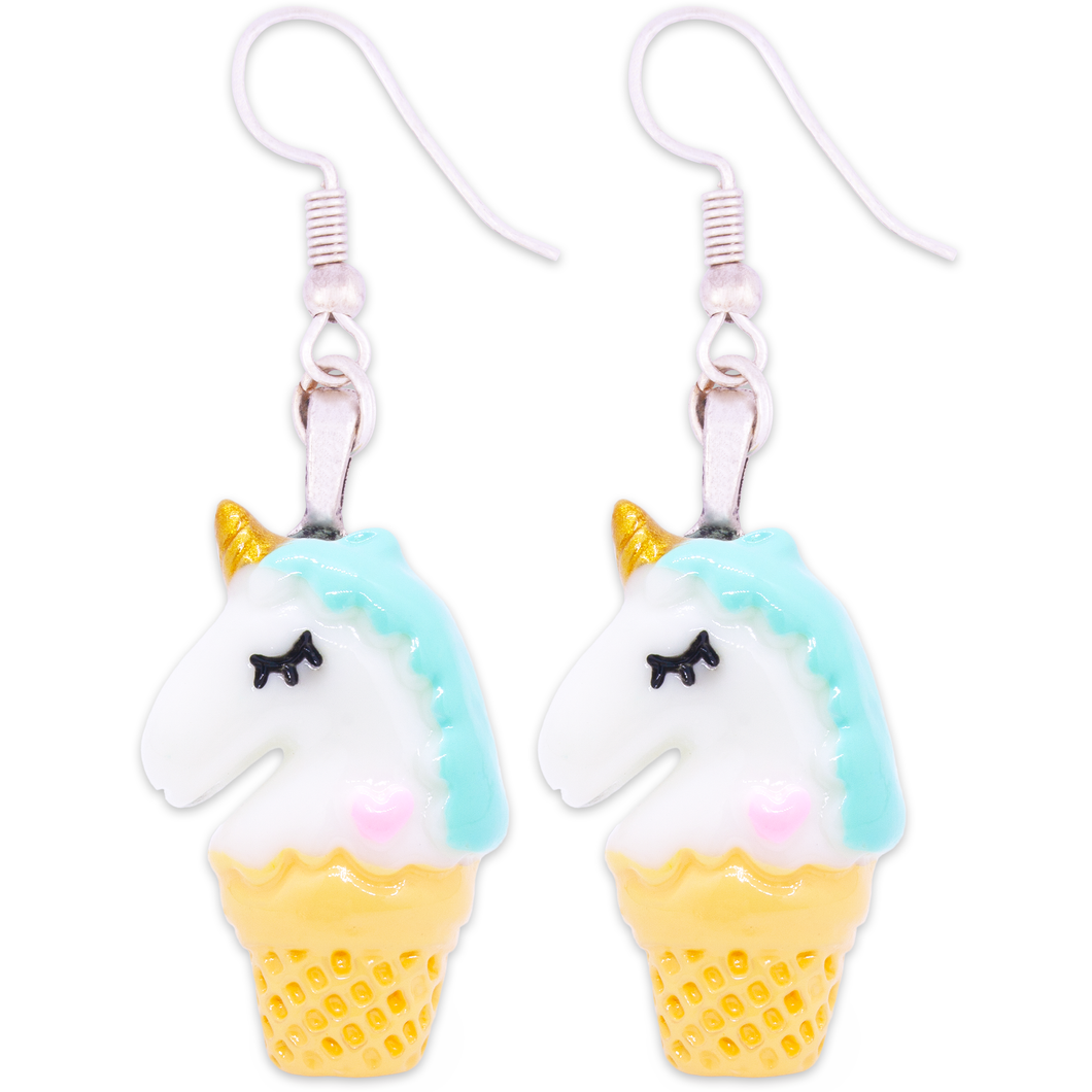 Turquoise Unicorn Ice Cream Earrings